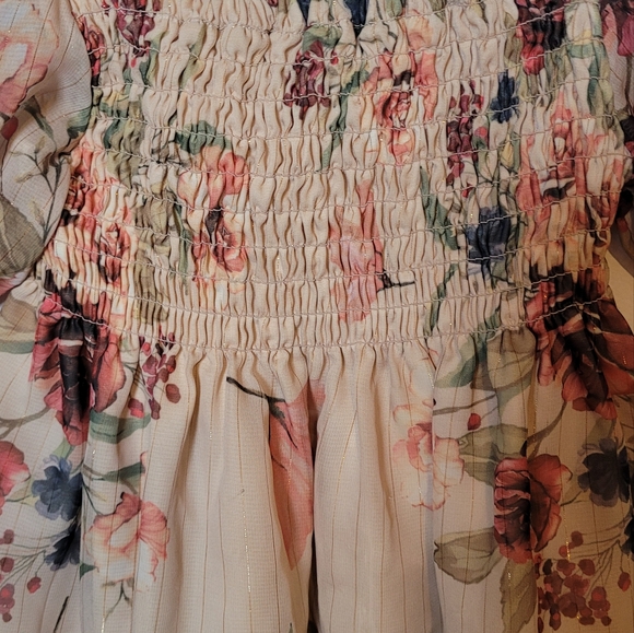 Pippa & Julie Floral Puff Sleeve Dress - Cream and Pink - Picture 3 of 6